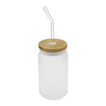 Glass Bottle with Straw and Bamboo Lid