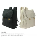 Black & Natural Cotton Backpacks with Zipper Closure - Image 3