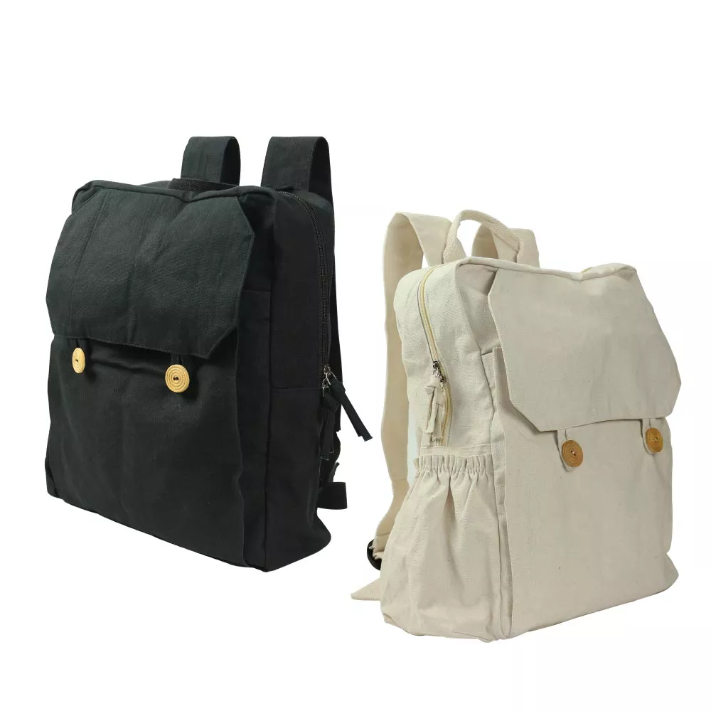 Black & Natural Cotton Backpacks with Zipper Closure