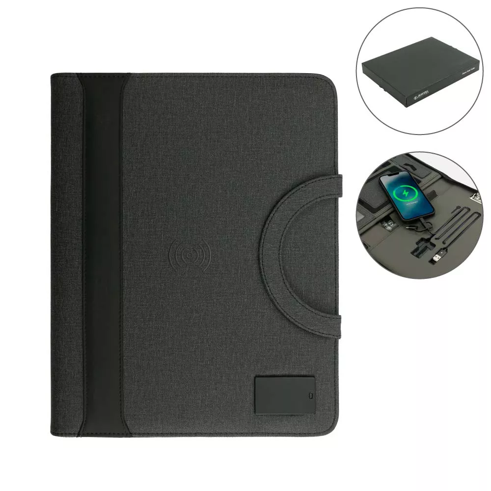 A4 portfolio with wireless powerbank and LED logo